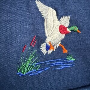 Vtg Mens Navy Blue Embroidered Mallard Duck Button Down Shirt XL USA Made thick